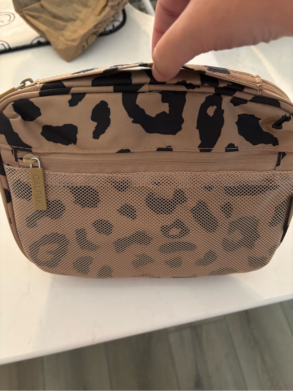 Calpak Leopard Print Tan & Black Tech Organizer